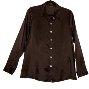 New Slipintosoft Button Down 100% Silk Black Blouse Size Medium Women NWOT